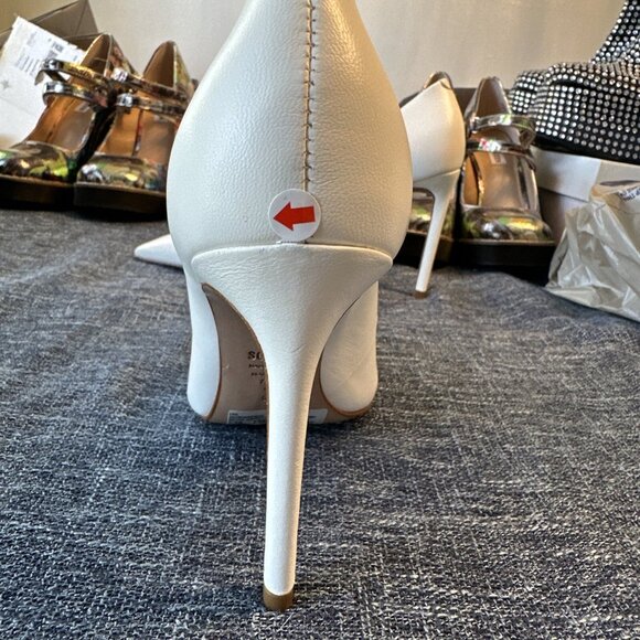 Schutz Lou Pointed Toe Pumps White Leather Heels - Picture 6 of 16